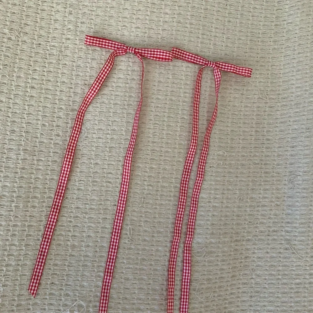 Free People Red Gingham Picnic Checkered Ribbon Hair Bow Clips Set of 2 Like New